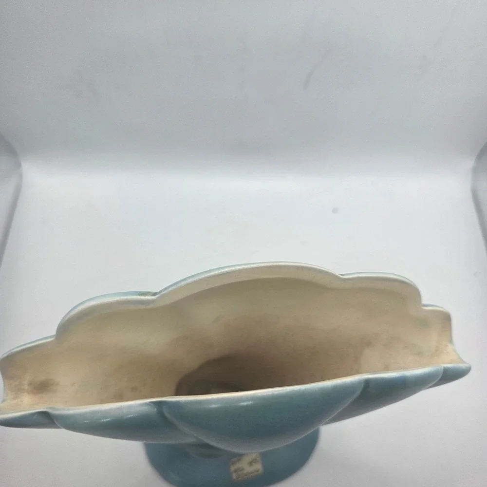 Red Wing Pottery 892 Blue Fan Shell Nautilus Vase USA Art Deco MCM 7.5